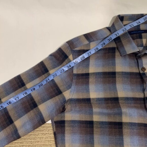 Patrick Assaraf Long Sleeve Button Up Flannel Shirt Size Medium Blue Brown - Picture 13 of 13